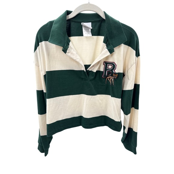 Disney Bambi Cropped Rugby Shirt Green Stripe Polo XL - Picture 2 of 7